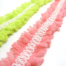 Load image into Gallery viewer, 1 3/8 Inches Neon Color Pleated Ruffled Trim|Woven Gimp Trim|Tulle Material|Costume Making|Baby Hairband Trim|Lace Trim