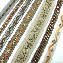 Load image into Gallery viewer, Brown Bead Sequined Hand Sewn Ribbon Trim|Embroidered Chiffon Trim|Vintage Decor Embellishment Costume Making DIY Supplies