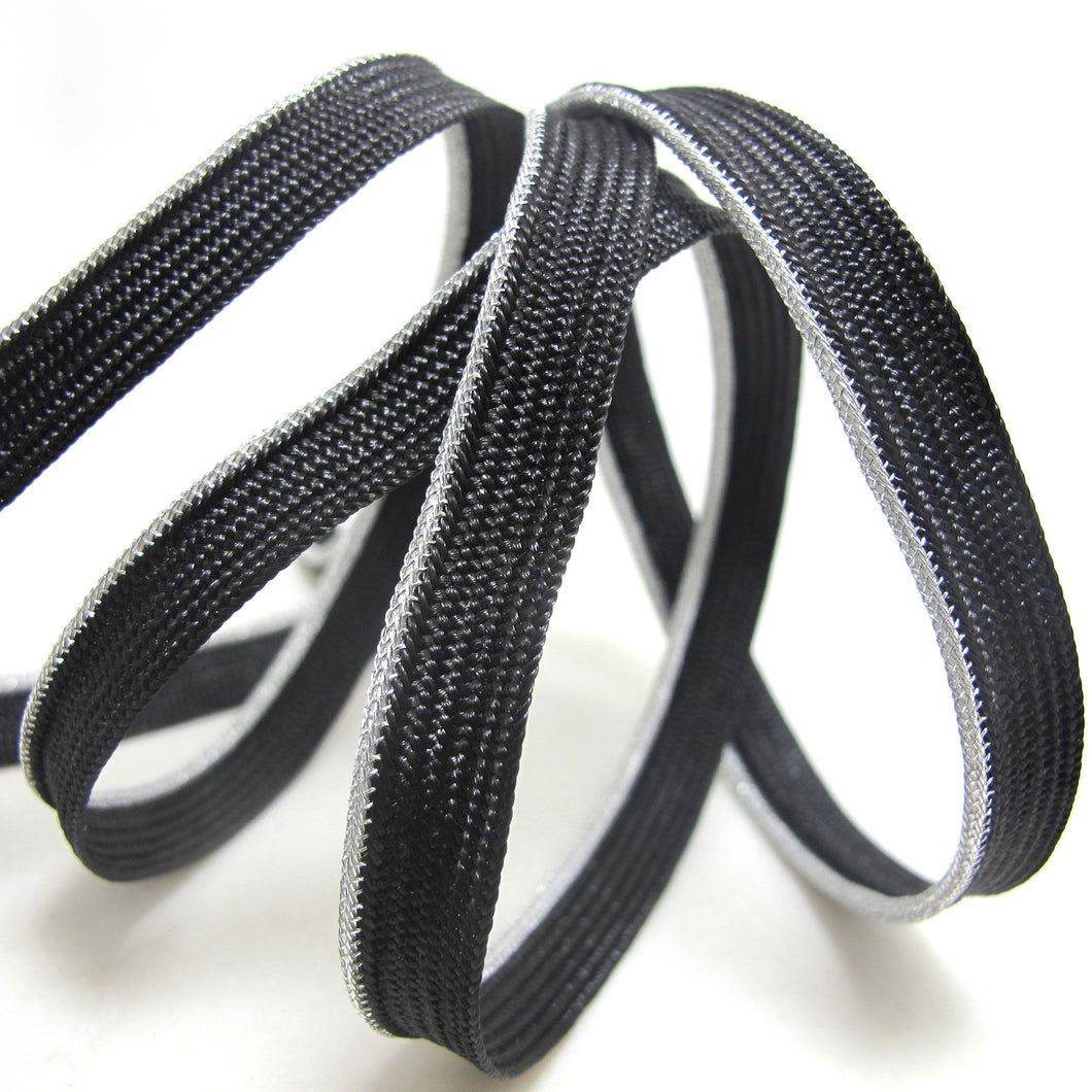 5 Yards 3/8 Inch Black and Silver Thin Narrow Braided Lip Cord Trim|Piping Trim|Pillow Trim|Cord Edge Trim|Upholstery Edging Trim