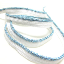 Load image into Gallery viewer, 5 Yards 3/8 Inch Blue Glittery White Braided Lip Cord Trim|Piping Trim|Pillow Trim|Cord Edge Trim|Upholstery Edging Trim
