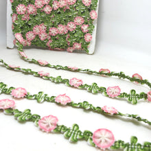 Load image into Gallery viewer, 2 Yards Pink Flowers Woven Rococo Ribbon Trim|Decorative Floral Ribbon|Scrapbook Materials|Clothing|Decor|Craft Supplies