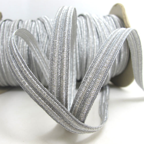 3/8 Inch Silver Threaded Woven Trim|Shiny Narrow Ribbon|Glittery Decorative Embellishment|Costume Clothing Edging|Hair Sewing Supplies