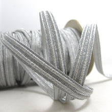 Charger l&#39;image dans la galerie, 3/8 Inch Silver Threaded Woven Trim|Shiny Narrow Ribbon|Glittery Decorative Embellishment|Costume Clothing Edging|Hair Sewing Supplies