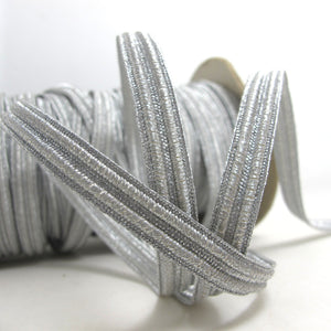 3/8 Inch Silver Threaded Woven Trim|Shiny Narrow Ribbon|Glittery Decorative Embellishment|Costume Clothing Edging|Hair Sewing Supplies