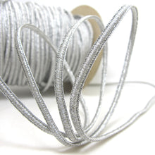 Charger l&#39;image dans la galerie, 2 Yards 3/16 Inch Silver Threaded Woven Trim|Shiny Narrow Ribbon|Glittery Decorative Embellishment|Costume Clothing Edging|Sewing Supplies