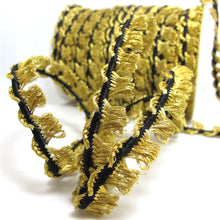 画像をギャラリービューアに読み込む, 3/8 Inch Black and Gold Woven Trim|Shiny Narrow Ribbon Trim|Woven Border|Metallic Jacquard Trim|Flag Scalloped Edge|Gold Threaded Decoration
