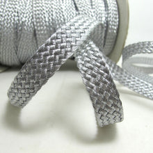 Load image into Gallery viewer, 1/2 Inch Silver Threaded Woven Trim|Shiny Narrow Ribbon|Glittery Decorative Embellishment|Costume Clothing Edging|Hair Sewing Supplies