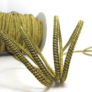 3/16 Inch Black and Gold Woven Trim|Shiny Narrow Ribbon Trim|Woven Border|Metallic Jacquard Trim|Gold Threaded Decoration Cord