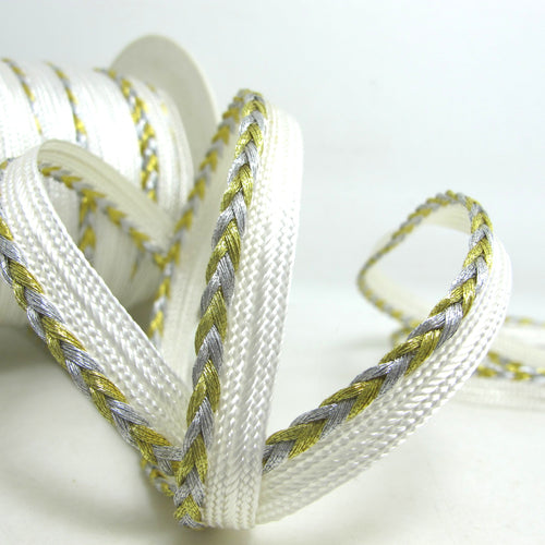 3 Yards 3/8 Inch Gold and Silver Braided Lip Cord Trim|Piping Trim|Pillow Trim|Cord Edge Trim|Upholstery Edging Trim