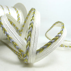 3 Yards 3/8 Inch Gold and Silver Braided Lip Cord Trim|Piping Trim|Pillow Trim|Cord Edge Trim|Upholstery Edging Trim