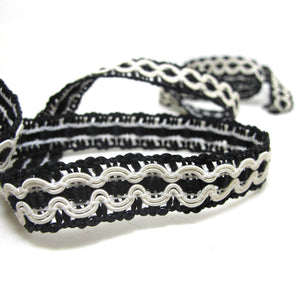 2 Yards 5/8 Inch Black and White Braided Gimp Trim|Woven Trim|Woven Border Edging Trim|Costume Clothing Supplies|Home Decor Embellishment