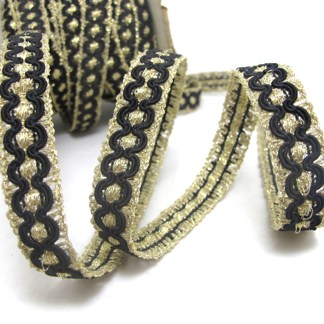 2 Yards 5/8 Inch Black and Gold Braided Gimp Trim|Woven Trim|Woven Border Edging Trim|Costume Clothing Supplies|Home Decor Embellishment