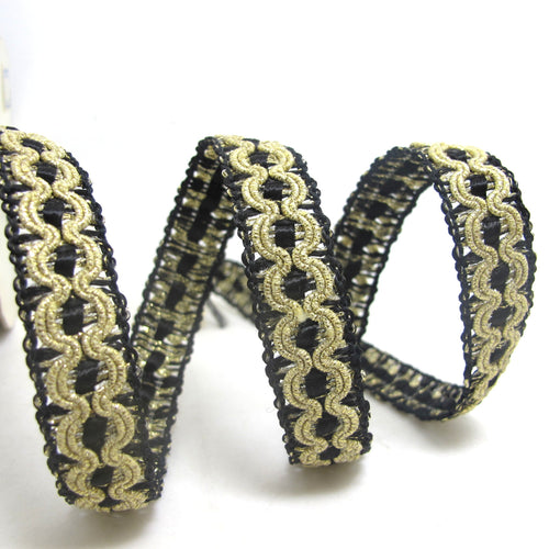 2 Yards 5/8 Inch Black and Gold Braided Gimp Trim|Woven Trim|Woven Border Edging Trim|Costume Clothing Supplies|Home Decor Embellishment