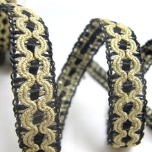 Charger l&#39;image dans la galerie, 2 Yards 5/8 Inch Black and Gold Braided Gimp Trim|Woven Trim|Woven Border Edging Trim|Costume Clothing Supplies|Home Decor Embellishment