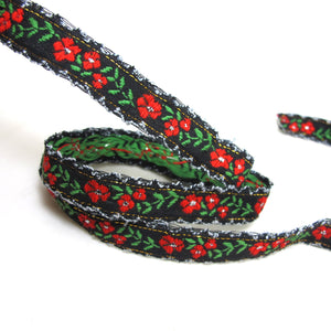 3 Yards 5/8 Inch Red Colorful Woven Embroidery Trim|Thick|Floral Pattern|Curtain Decoration|Supplies|Ribbon Trim|Clothing|Cushion Cover