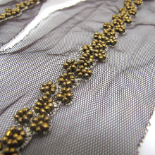 Charger l&#39;image dans la galerie, 2 1/8 Inch Bronze Beaded Floral Trim|Embroidered Narrow Tulle Trim|Brown Net Tulle|Handmade Sewn Lace|Elegant Decorative Trim