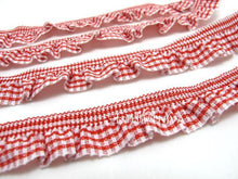 Load image into Gallery viewer, 2 Yards 3/4 Inch Red Checkered Pleated Elastic Stretchy Trim|Doll Costume|Girl Dress Edging Trim|Lampshade Border Lace