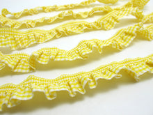 Charger l&#39;image dans la galerie, 2 Yards 3/4 Inch Yellow Checkered Pleated Elastic Stretchy Trim|Doll Costume|Girl Dress Edging Trim|Lampshade Border Lace