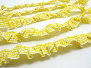 2 Yards 3/4 Inch Yellow Checkered Pleated Elastic Stretchy Trim|Doll Costume|Girl Dress Edging Trim|Lampshade Border Lace