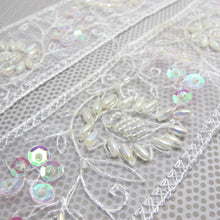 画像をギャラリービューアに読み込む, 1 7/8 Inches White Sequin Beaded Embroidered Trim|Floral Ribbon|Handmade Decorative Embellishment|Costume Clothing Sewing Edging Trim