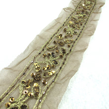 画像をギャラリービューアに読み込む, Brown Bead Sequined Hand Sewn Ribbon Trim|Embroidered Chiffon Trim|Vintage Decor Embellishment Costume Making DIY Supplies