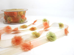 1/2 Inch Ombre Chiffon Trim with Multicolor Chiffon Handmade Flowers|Organza Floral Trim|Hair Decorative Embellishment|Scrapbook Art