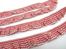 Load image into Gallery viewer, 2 Yards 3/4 Inch Red Checkered Pleated Elastic Stretchy Trim|Doll Costume|Girl Dress Edging Trim|Lampshade Border Lace