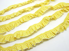 Load image into Gallery viewer, 2 Yards 3/4 Inch Yellow Checkered Pleated Elastic Stretchy Trim|Doll Costume|Girl Dress Edging Trim|Lampshade Border Lace
