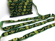 Load image into Gallery viewer, 5/8 Inch Green Yarn Flowers Embroidered Velvet Ribbon|Sewing|Quilting|Craft Supplies|Hair Accessories