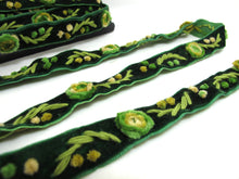 Load image into Gallery viewer, 5/8 Inch Green Yarn Flowers Embroidered Velvet Ribbon|Sewing|Quilting|Craft Supplies|Hair Accessories