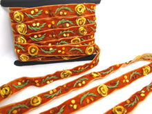 画像をギャラリービューアに読み込む, 5/8 Inch Orange Yarn Flowers Embroidered Velvet Ribbon|Sewing|Quilting|Craft Supplies|Hair Accessories