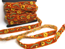 Load image into Gallery viewer, 5/8 Inch Orange Yarn Flowers Embroidered Velvet Ribbon|Sewing|Quilting|Craft Supplies|Hair Accessories