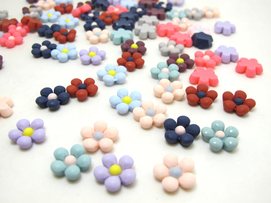 Mix of 50 Pieces of 1/2 Inch Acrylic Flower Button|No Hole|Flatback Button|Stick On Decoration|Accessory Jewelry Making|Craft supplies