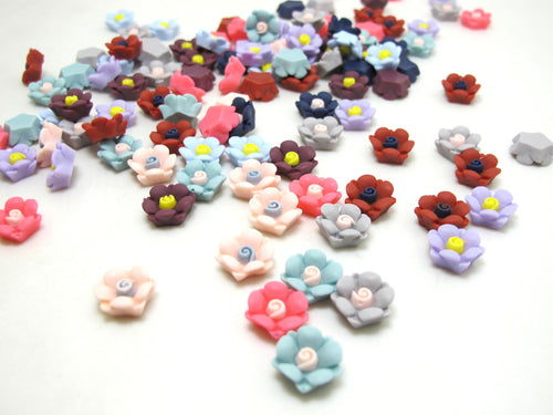 Mix of 50 Pieces of 1/2 Inch Acrylic Flower Button|No Hole|Flatback Button|Stick On Decoration|Accessory Jewelry Making|Craft supplies