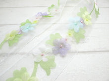 画像をギャラリービューアに読み込む, 2 3/8 Inches Embroidered Floral Chiffon Organza Ribbon Trim|Clothing Belt|Floral Pattern|Unique|Special|Colorful|Craft Supplies DIY