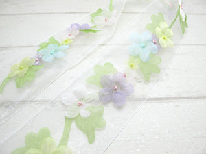 2 3/8 Inches Embroidered Floral Chiffon Organza Ribbon Trim|Clothing Belt|Floral Pattern|Unique|Special|Colorful|Craft Supplies DIY