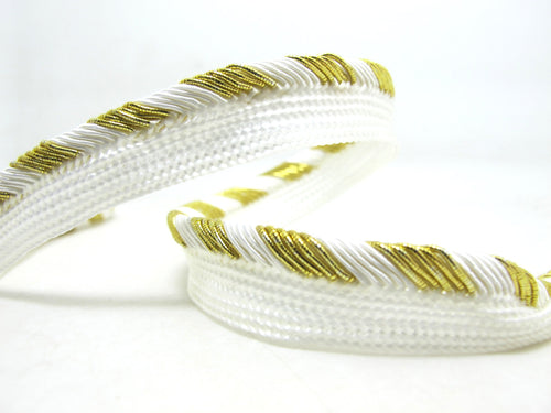 5 Yards 9/16 Inch Gold and White Braided Lip Cord Trim|Piping Trim|Pillow Trim|Cord Edge Trim|Upholstery Edging Trim