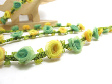 Load image into Gallery viewer, Special Edition|Compact Yellow and Green Ombre Rose Buds on Woven Rococo Ribbon Trim|Decorative Floral Ribbon|Scrapbook|Clothing Supplies