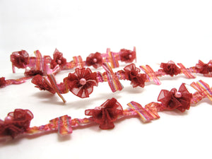 2 Yards Fuchsia Woven Rococo Ribbon Trim|Decorative Floral Ribbon|Scrapbook Materials|Clothing|Decor|Craft Supplies