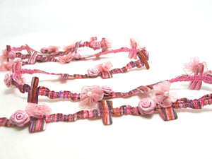 2 Yards Fuchsia Woven Rococo Ribbon Trim|Decorative Floral Ribbon|Scrapbook Materials|Clothing|Decor|Craft Supplies