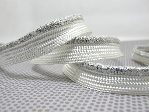 5 Yards 7/16 Inch Silver and White Thick Braided Lip Cord Trim|Piping Trim|Pillow Trim|Cord Edge Trim|Upholstery Edging Trim