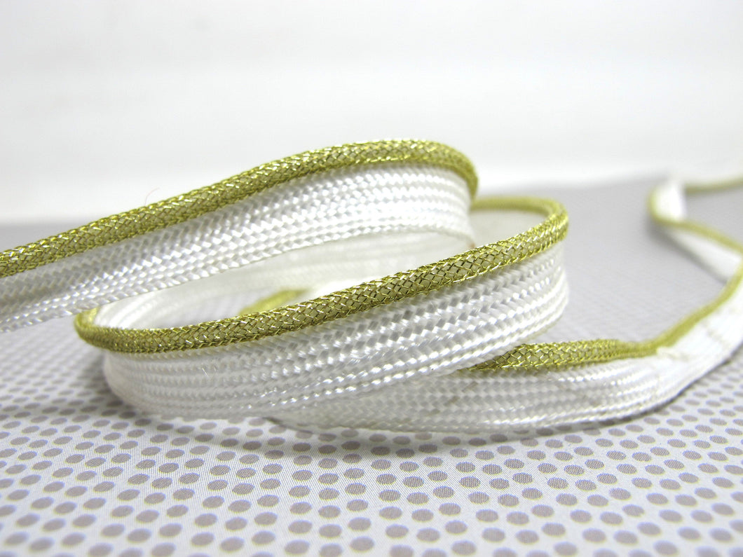 5 Yards 1/4 Inch Thin White and Gold Braided Lip Cord Trim|Piping Trim|Pillow Trim|Cord Edge Trim|Upholstery Edging Trim