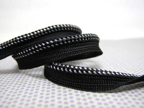 5 Yards 3/8 Inch Black and Silver Twisted Braided Lip Cord Trim|Piping Trim|Pillow Trim|Cord Edge Trim|Upholstery Edging Trim