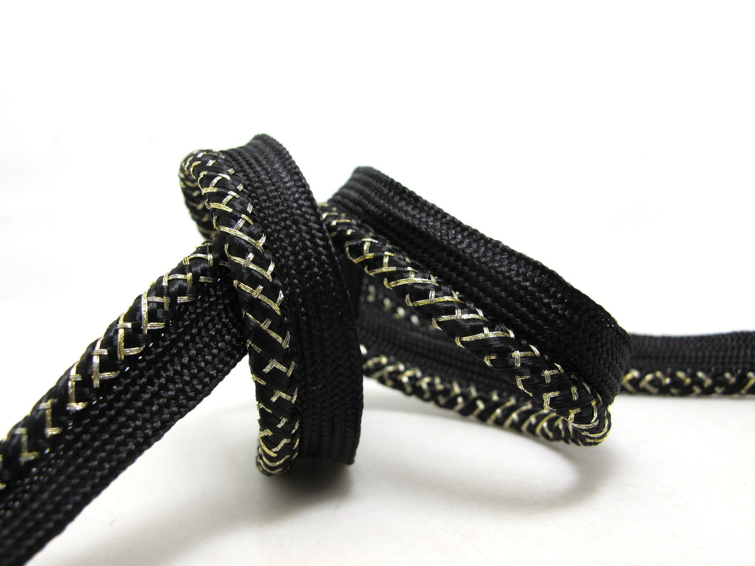 5 Yards 1/2 Inch Black and Gold Braided Lip Cord Trim|Piping Trim|Pillow Trim|Cord Edge Trim|Upholstery Edging Trim