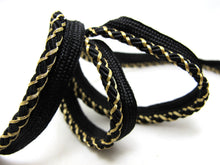 Load image into Gallery viewer, 5 Yards 1/2 Inch Black and Gold Braided Lip Cord Trim|Piping Trim|Pillow Trim|Cord Edge Trim|Upholstery Edging Trim