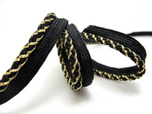 Load image into Gallery viewer, 5 Yards 1/2 Inch Black and Gold Braided Lip Cord Trim|Piping Trim|Pillow Trim|Cord Edge Trim|Upholstery Edging Trim