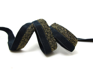 CLEARANCE|8 Yards 9/16 Inch Black and Brown Glittery Decorative Pattern Foldable Lingerie Elastic|Headband Elastic|Bra Strap[EL166]