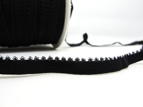 CLEARANCE|8 Yards 3/8 Inch Black Crown Edge Decorative Pattern Lingerie Elastic|Headband Elastic|Skinny Narrow Stretch Lace|Bra Strap[EL41]