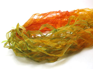 100 Yards 6mm Ombre Orange Green Chiffon Trim|Narrow Organza Ribbon|Flower Scrapbook DIY Supplies|Gift Packaging Decoration