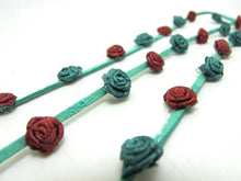 画像をギャラリービューアに読み込む, 3/8 Inch Green and Red Faux Suede Leather Rococo Trim|Floral Flower Trim|Trim for Edging|Accessories Making|Choker Bracelet DIY Supplies